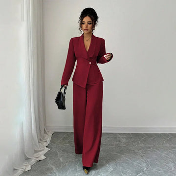 Temperament Fashion Slim Pants Sets Women Solid Color Bodycon Blazer Coat Straight Trousers Two Piece Set Commuting Clothing