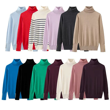 YENKYE Autumn  Women Long Sleeve Basic Turtleneck Knit Sweater Casual Pullover Knitwear