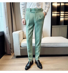 High Waisted Suit Pants for Men 2024 New Solid Color Formal Pantalones Hombre Casual Slim Fit Dress Pants Trousers Men Clothing