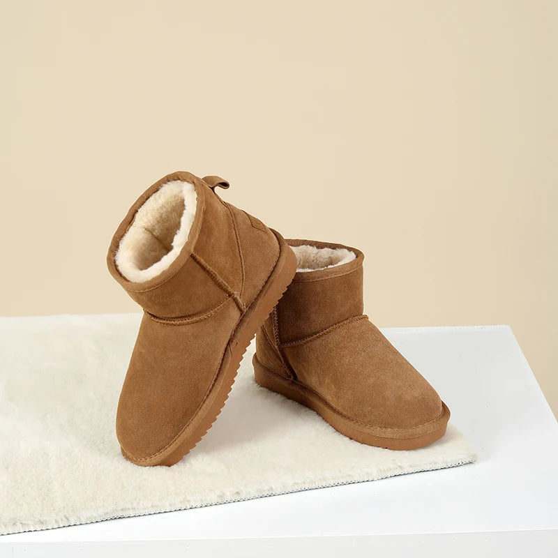 Winter Boots for Women Classic Snow Boots Waterproof Cow Suede Slip on Booties Natural Fur Lined Warm Comfortable Ankle Boots