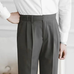 High Waist Pleated Man Suits Pants 9 Cropped Business Social Tailoring Quality Fabric Trousers for Men Classic Dress Elegant Up