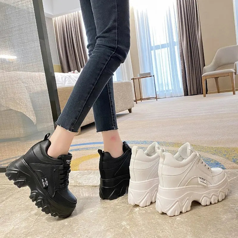 Women Winter Platform Sneakers Warm Fur Plush Insole Ankle Boots Women Spring Chunky Shoes Lace-up Tennis Shoes Woman Mujer 9CM