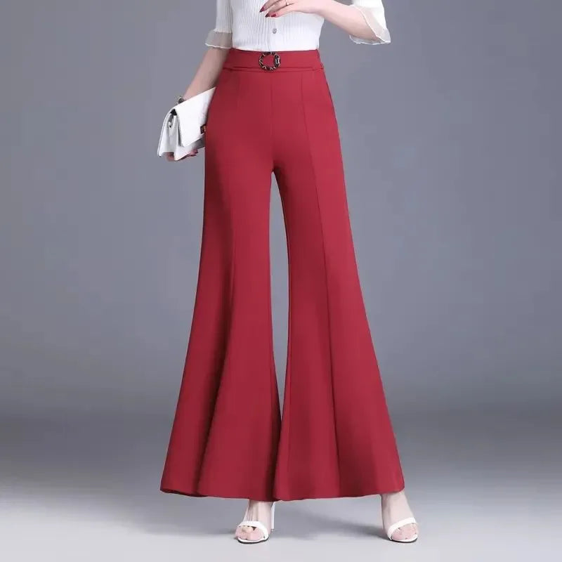 Spring Autumn High Waist Pants Women Original Streetwear 2026 New Casual Vintage Elastic Big Foot Pants Female Trousers T1541