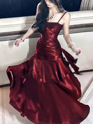 Women's Summer Ruffles Birthday Party Dress Sexy Spaghetti Strap Sleeveless Evening Dresses Female Slim Prom Vestidos Long Robe