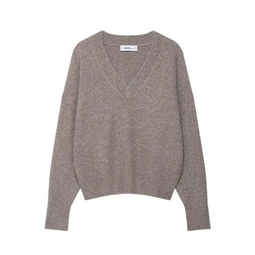 HipSeam Women Ribbed Knit Sweater Autumn Casual Simple Long Sleeves O Neck Ribbed Trims Loose Pullovers Female Tops