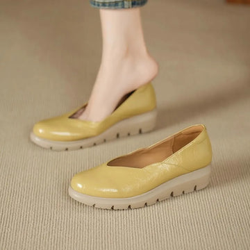 French-style Shallow-mouthed Women's Single Shoes, Round-toed Thick-soled Leather Shoes, Comfortable Grandma Shoes Flats