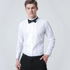 Classic Winged Collar Dress Shirt Men's Wingtip Tuxedo Formal Shirts with Red Black Bow Tie Party Dinner Wedding Bridegroom Tops