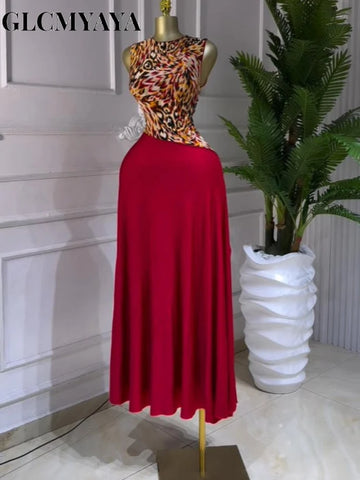 CM.YAYA Women Leopard Printed Patchwork Fit and Flare Long Maxi Dress 2025 Evening Party Education Vacation Dresses Vestidos