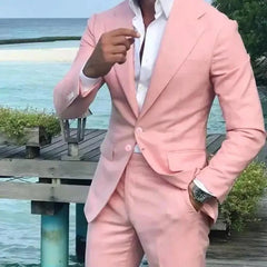 New Pink Men Suit Two-pieces(Jacket+Pants) Single Breasted Fitting Elegant Fashion High-quality Male Formal Clothing