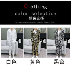 Men's Suit Set Shiny Gold and Silver 2-piece Set Korean Fashion Host Wedding Set Suit Jacket+pants Men's Hot Stamping Clothing