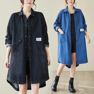 Korean 2025 Autumn Winter Denim Windbreaker Women Fashion Literary Vintage Temperament Jeans Coat Female Loose Outerwear R558