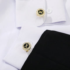 2 Pcs Crystal Around Initial A-Z Cufflinks Alphabet Letter Rhinestone Round Cuff Links For Business Mens Boys Tuxedo Shirts Gift