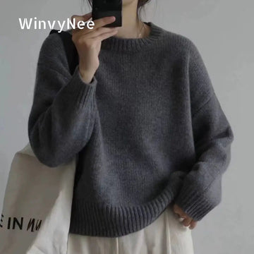 WinvyNee 2025 New Autumn Women Cashmere Wool Sweaters Long Sleeve O Neck Warm Thick Casual Solid Pullovers Knitted Tops A1724006