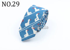 Novelty Cartoon Linen Tie For Men Cute Cat Polar Bear Waves Pattern Skinny Necktie For Men Women Casual Party Slim Cravat Gift