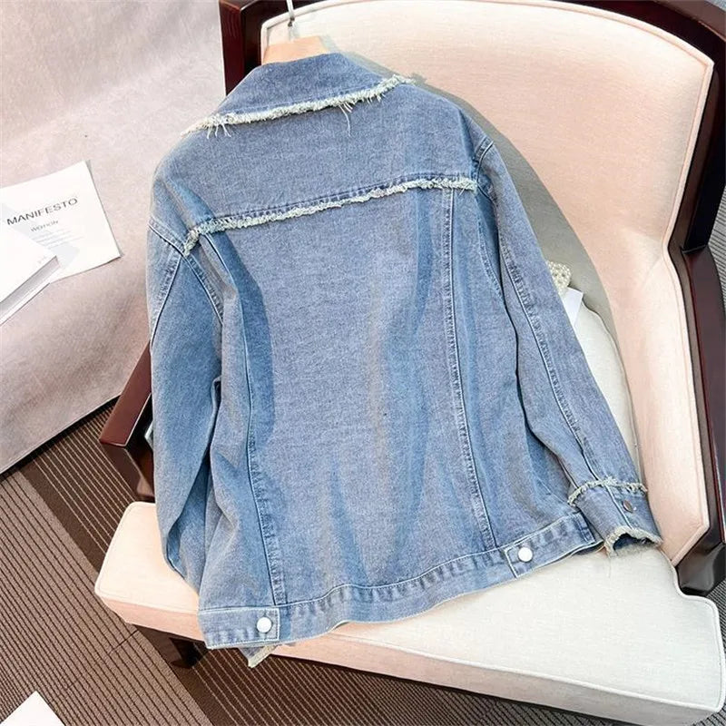 Vintage Hole Denim Coat Women Spring Autumn 2025 New Fashion Single-Breasted Jeans Jacket Female Loose Outerwear Tops Tide T903