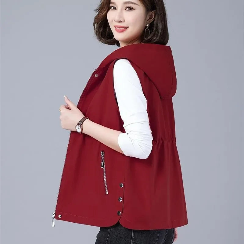 Double-Layer Vest Women Spring And Autumn 2025 New Fashion Hooded Waistcoat Middle-Aged Mom Casual Sleeveless Jacket Tide T1261