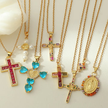 Cross Necklace For Women Bohemian Jesus Virgin Mary Choker Boho Zircon Collars Stainless Steel Long Chain New In Neck Jewelry
