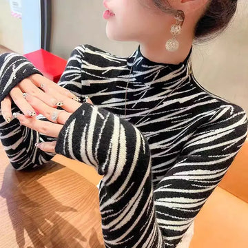 Women Clothing Chic Half High Collar Long Sleeve Knit Pullovers Autumn Winter Elegant Slim All-match Sweaters Office Lady Tops