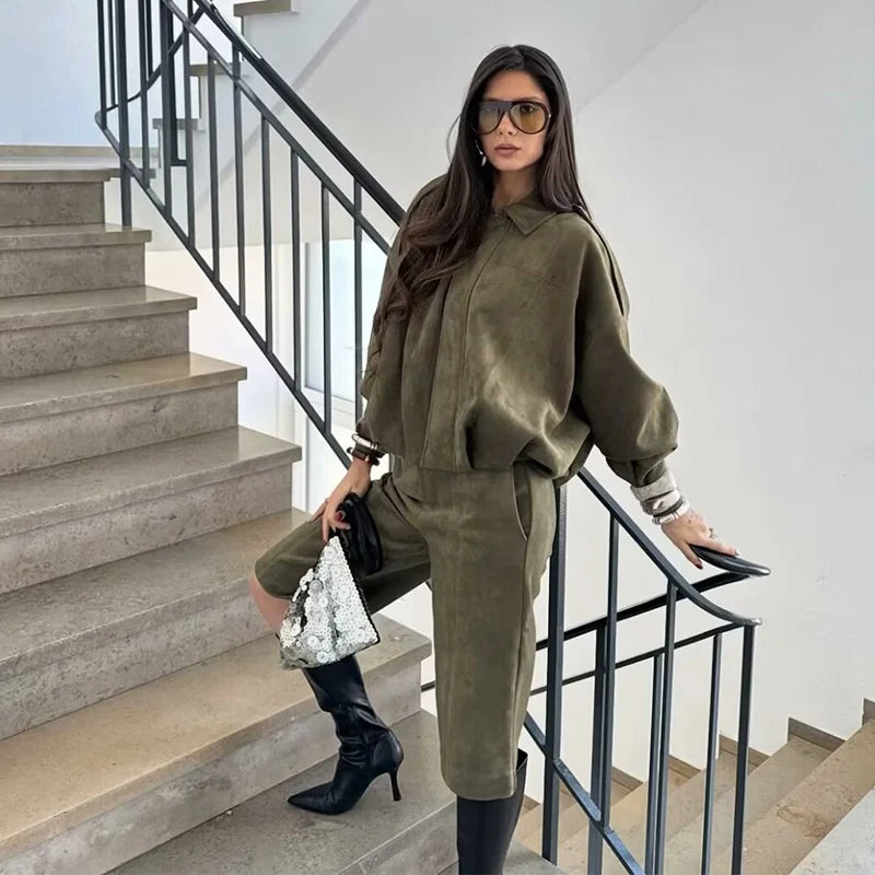 Women High waisted Casual Shorts And Fashion Loose Long Sleeve Jackets Coats Female Two Piece Sets Women Outfit
