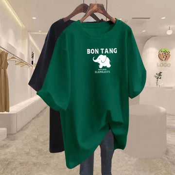 Women Clothing Elegant Elephant Print Basic Tshirt Summer Casual Loose Cotton Short Sleeve Pullover Lady All-match Sweet Top Tee