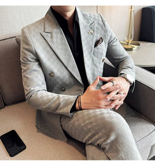 (Jacket+Pants) 2 Pieces Blue Apricot Business Party Men Suits Double Breasted Formal Style Custom Made Wedding Groom Tuxedos