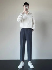 2024 Summer New Men's Straight-leg Casual Suit Pants Lightweight Korean Style Trousers Fashionable Cropped Pants