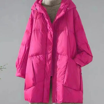 fashion Down padded jacket women Parkas 2025 winter new hooded Mid-Length Pockets thick Warm cotton Clothes loose overcoat T669