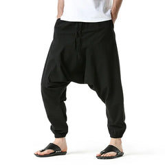 Men Drop Crotch Trousers Cotton and Linen Pants Harem Pants Baggy Casual Oversize Loose Joggers Wide Leg Pants Yoga Hip Hop