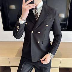 2023 (Blazer+ Pants) Men's Metal Fashion Business Double-breasted Korean Version Casual Gentleman Wedding Suit 2-piece Set