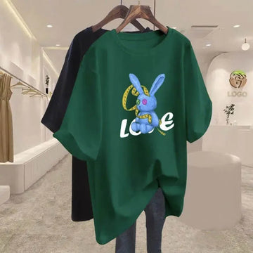 Women's Clothing Chic Cartoon Print Basic T-shirts Summer Casual Loose Cotton Short Sleeve Top Tee Office Lady Elegant Pullovers