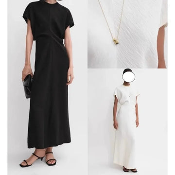 Folded Dress for Women with Lazy Waist and Textured Temperament, Half Sleeved Skirt, Nordic Luxury Style 2025