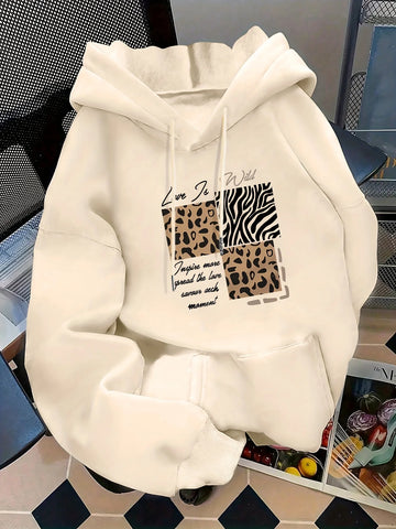 Women's autumn and winter loose casual comfortable letter printed thick long sleeved round neck hoodie pullover