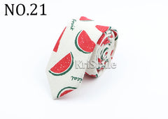 Novelty Cartoon Linen Tie For Men Cute Cat Polar Bear Waves Pattern Skinny Necktie For Men Women Casual Party Slim Cravat Gift