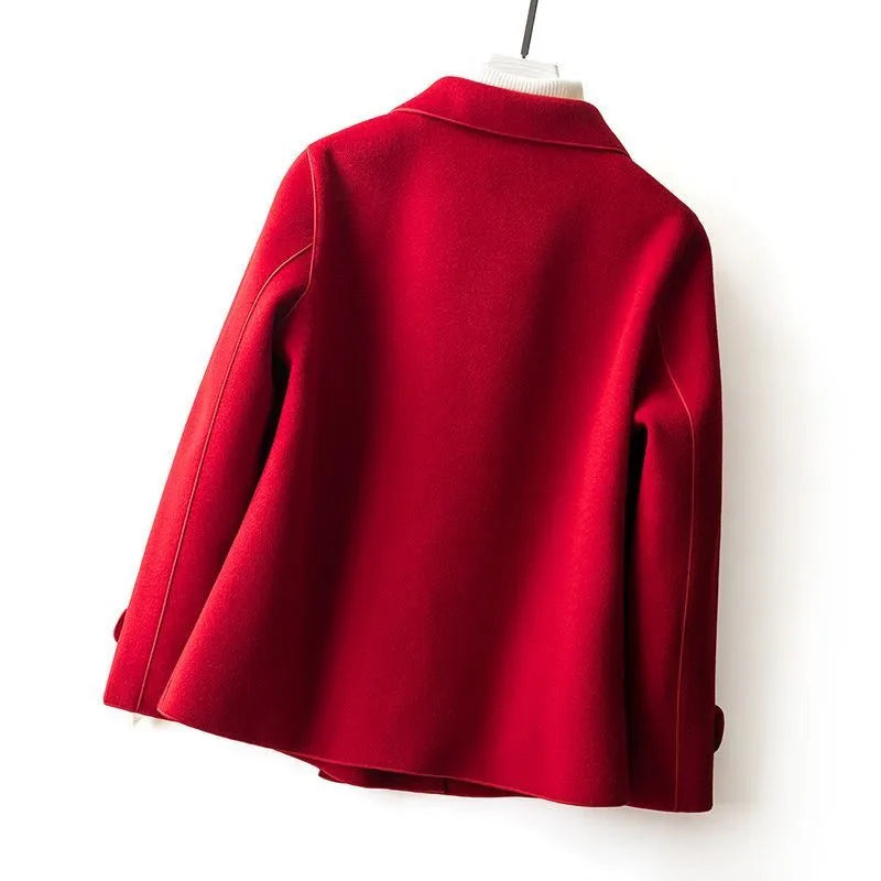 Autumn Winter New High-Grade Double-Sided Velvet Woolen Coat Women Fashion Double Breasted Short Slim Wool Jacket Fashion T1570