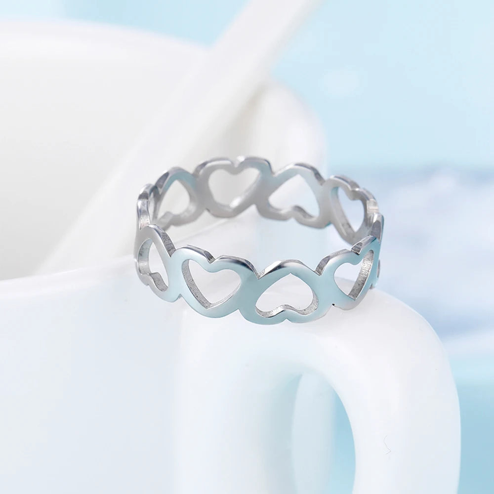 COOLTIME Hollow Heart Women Ring Stainless Steel Fashion Romantic Engagement Wedding Finger Ring Jewelry Gift New 2026