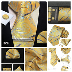 100% Silk Necktie Paisley Floral Mens Tie Top Quality Business Tie Pocket Square Tie Clip Cufflinks Set Classic For Men Gift Box