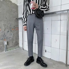 Draped Slim Fit Men's Suit Pants Smooths Your Silhouette Youth Korean Trendy Business Casual Trousers Nine Points