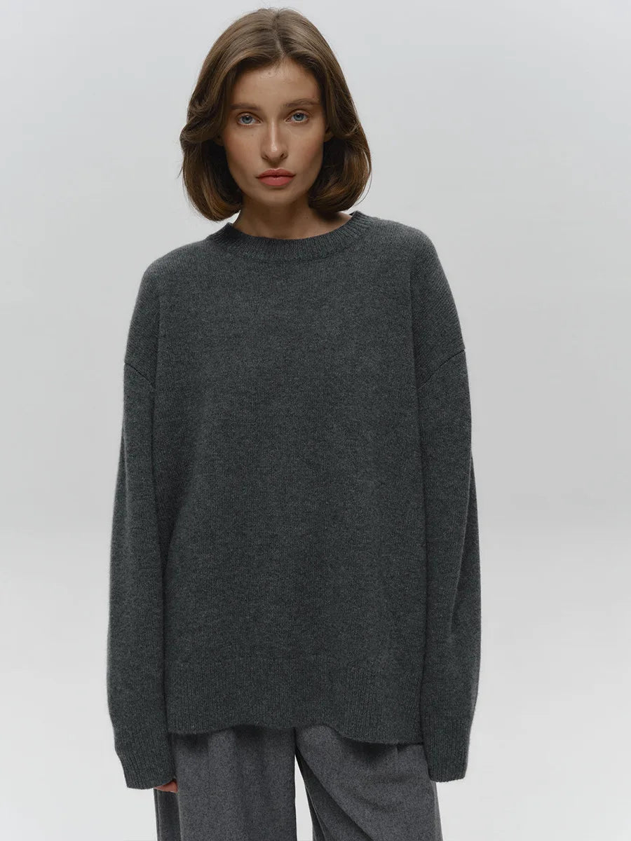 Blubelle Women's O-Neck Oversized Sweater Autumn Winter Thick Warm Loose Simple Solid Color Knitted Pullover Casual Jumper Top