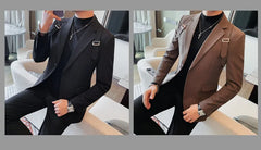 2024 Autumn Winter New Strap Decoration Suit Jacket for Men Fashion Slim Casual Business Blazers Groom Wedding Social Tailcoat