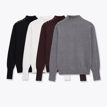 European and American style 2025 autumn and winter new casual versatile bottoming shirt top half turtleneck buttoned sweater