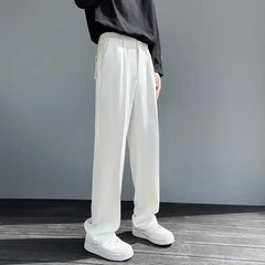 New Men's Ice Silk Trousers Summer Thin Loose-fit Straight-leg Casual Pants Dropshot Feeling Suit Trousers