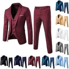 Men Slim Solid Blazers 3 Pieces Sets Wedding Elegant Jackets Formal Business Luxury Pants Coats Classic Dress Shirts