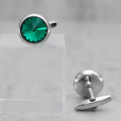 Novel Creative Men's Crystal Cuff Links Quality Copper Material Green Color Round Water Drop Design Cufflinks Wholesale & Retail