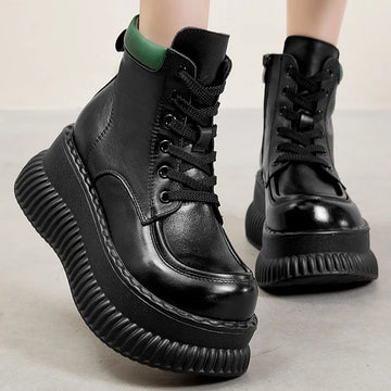 GKTINOO Genuine Leather Thick Sole Lightweight Boots 2025 Autumn Winter New Vintage Versatile Lace Up Cowhide Short Boots