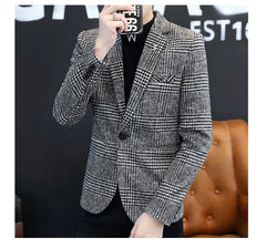 2024 New Men 2022 Autumn Winter Fashion Handsome Korean Version of The Trend Plaid Single West Coat Business Casual  Blazer