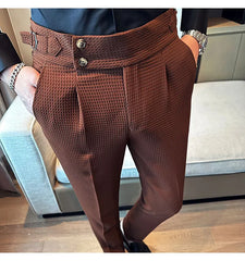 High Waisted Suit Pants for Men 2024 New Solid Color Formal Pantalones Hombre Casual Slim Fit Dress Pants Trousers Men Clothing