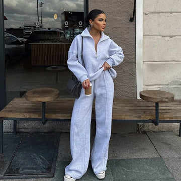 Autumn Fashion Sport Style Pant Sets Half-Zip Pullover Sweatshirt Drawstring 2 Pieces Set Solid Casual Loose Women's Clothing