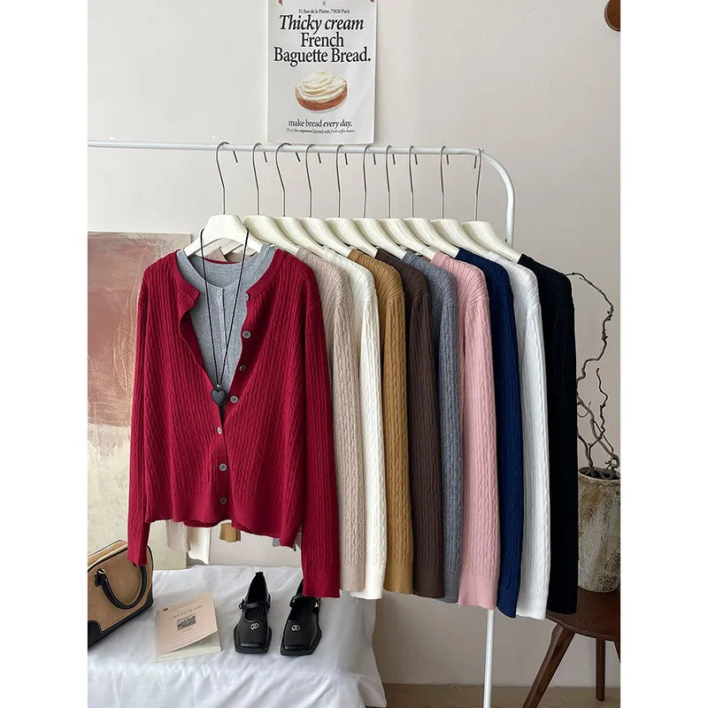 Knitted Sweater Women Cardigans New Long Sleeve O-Neck White Knit Sweater Cardigan Women Tops Knitwears Sueters De Mujer Q993