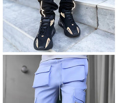 Mens Brand Gym Joggers Cargo Pants Multi-Pocket Reflect Straight Sports Fitness Casual Clothing Fashion Trousers Sweatpants