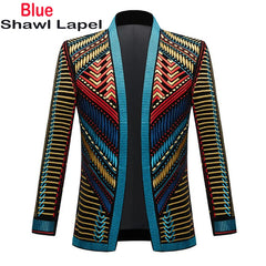 Luxury African Embroidery Cardigan Blazer Jacket Men Shawl Lapel Slim Fit Striped Suit Jacktes Male Party Prom Wedding Costumes